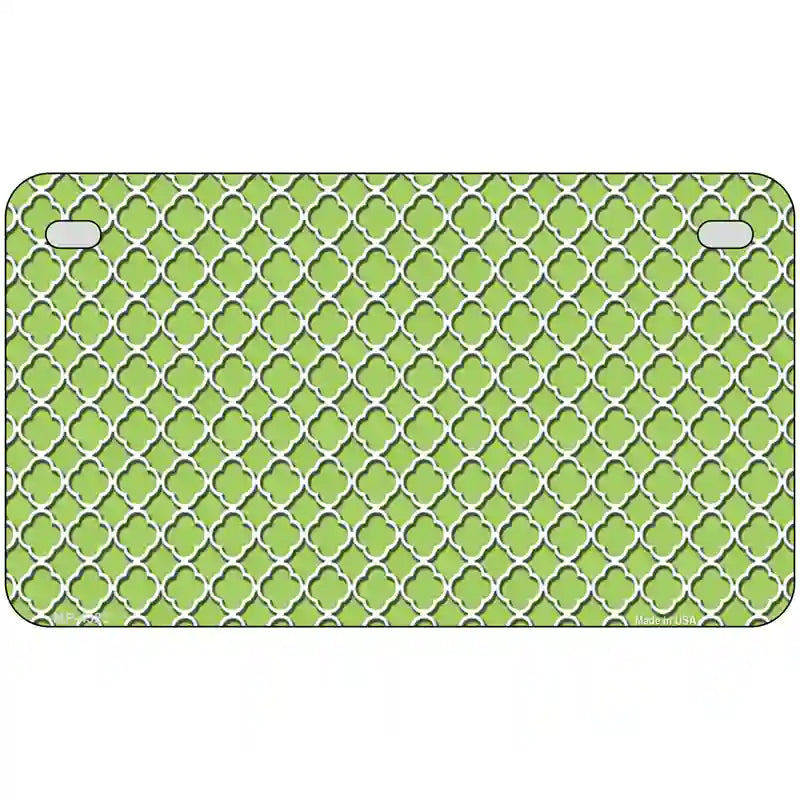 Lime Green White Quatrefoil Metal Novelty License Plate 7" x 4" (MP)