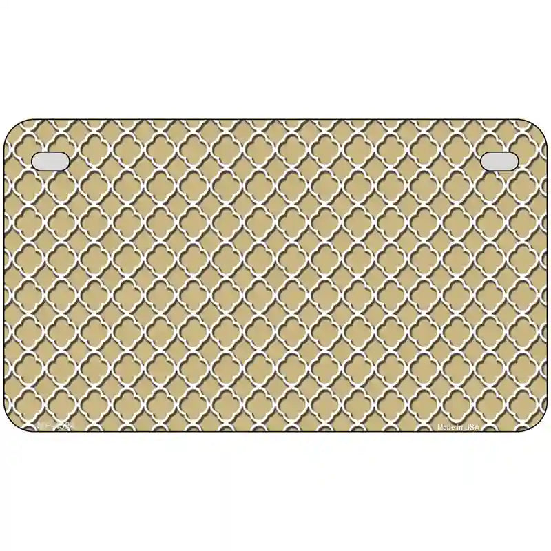 Gold White Quatrefoil Metal Novelty License Plate 7" x 4" (MP)