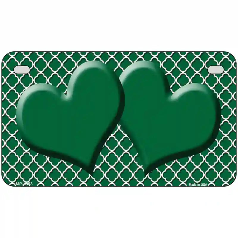 Green White Quatrefoil Green Center Hearts Metal Novelty License Plate 7" x 4" (MP)