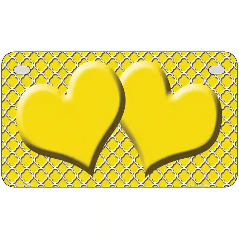 Yellow White Quatrefoil Yellow Center Hearts Metal Novelty License 7" x 4" (MP)