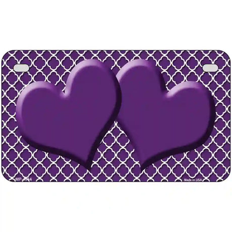 Purple White Quatrefoil Purple Center Hearts Metal Novelty License Plate 7" x 4" (MP)