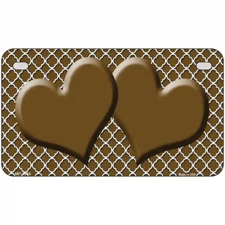 Brown White Quatrefoil Brown Center Hearts Metal Novelty License Plate 7" x 4" (MP)