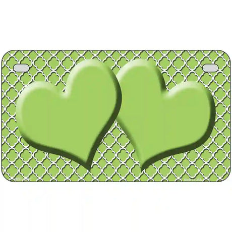 Lime Green White Quatrefoil Lime Green Center Hearts Metal Novelty License Plate 7" x 4" (MP)