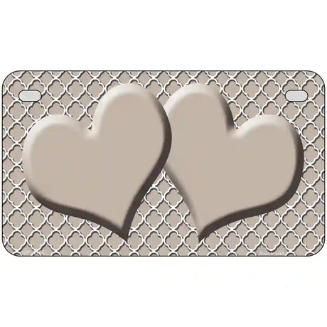 Tan White Quatrefoil Tan Center Hearts Metal Novelty License Plate 7" x 4" (MP)