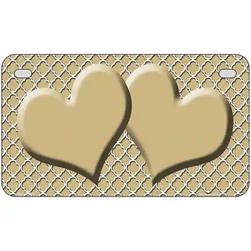 Gold White Quatrefoil Gold Center Hearts Metal Novelty License Plate 7" x 4" (MP)