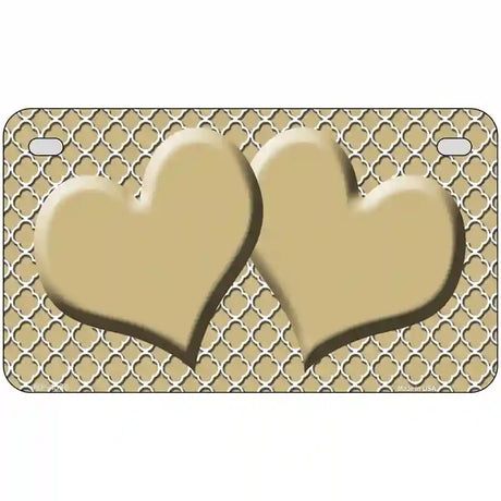 Gold White Quatrefoil Gold Center Hearts Metal Novelty License Plate 7" x 4" (MP)