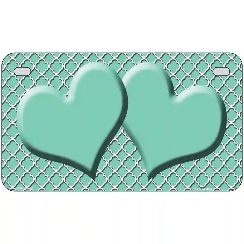 Mint White Quatrefoil And Mint Center Hearts Metal Novelty License Plate 7" x 4" (MP)