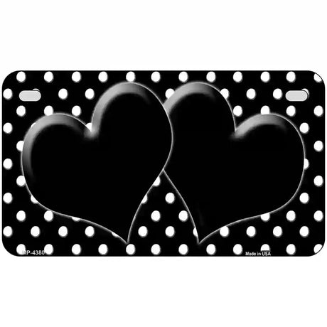 Black White Polka Dot Center Hearts Metal Novelty License Plate 7" x 4" (MP)