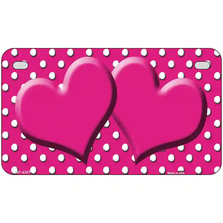 Pink White Polka Dot Center Hearts Metal Novelty License Plate 7" x 4" (MP)