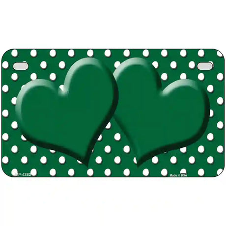 Green White Polka Dot Center Hearts Metal Novelty License Plate 7" x 4" (MP)