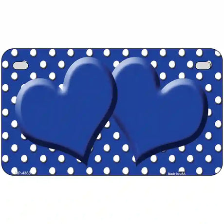 Blue White Polka Dot Center Hearts Metal Novelty License Plate 7" x 4" (MP)