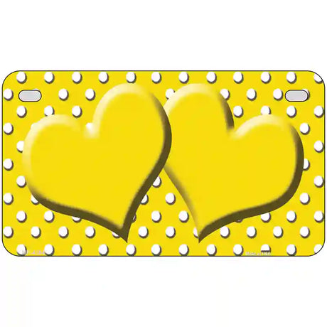 Yellow White Polka Dot Center Hearts Metal Novelty License Plate 7" x 4" (MP)