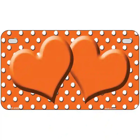 Orange White Polka Dot Center Hearts Metal Novelty License Plate 7" x 4" (MP)