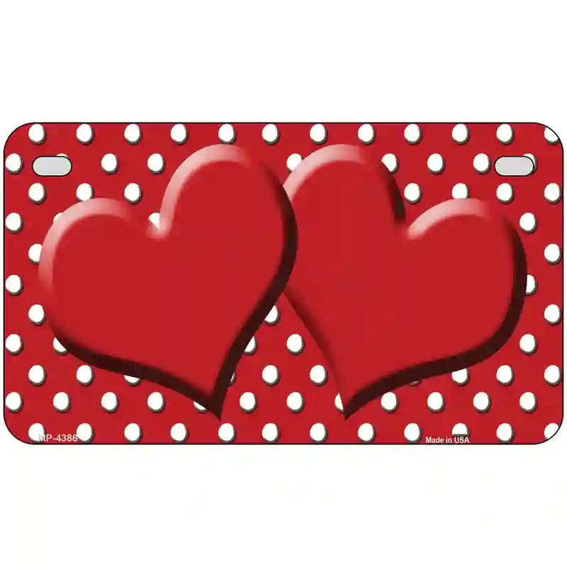 Red White Polka Dot Center Hearts Metal Novelty License Plate 7" x 4" (MP)