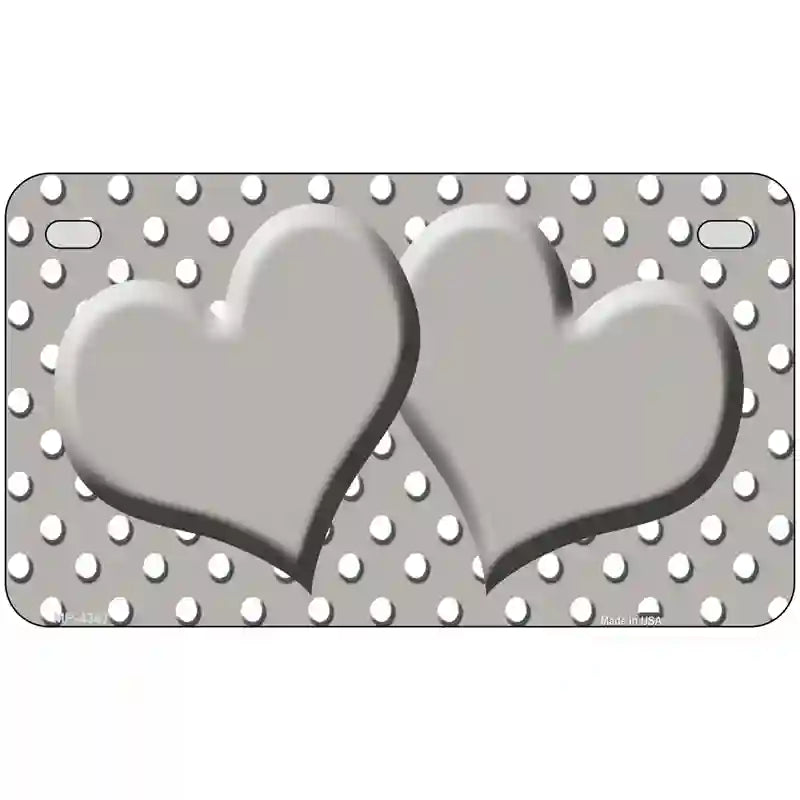 Grey White Polka Dot Center Hearts Metal Novelty License Plate 7" x 4" (MP)