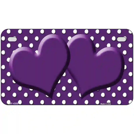 Purple White Polka Dot Center Hearts Metal Novelty License Plate 7" x 4" (MP)