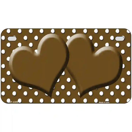 Brown White Polka Dot Center Hearts Metal Novelty License Plate 7" x 4" (MP)