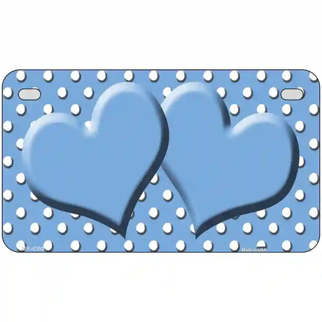 Light Blue White Polka Dot Center Hearts Metal Novelty License Plate 7" x 4" (MP)