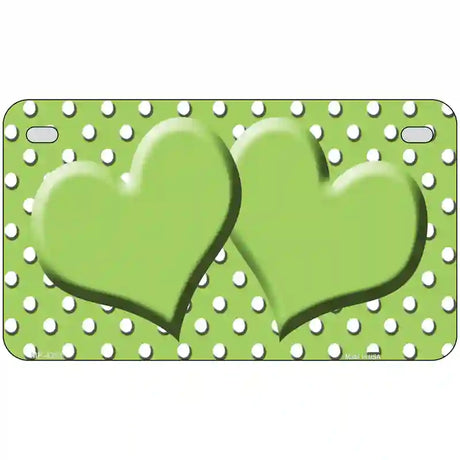 Lime Green White Polka Dot Center Hearts Metal Novelty License Plate 7" x 4" (MP)