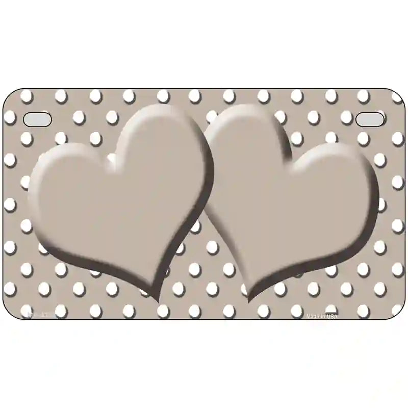 Tan White Polka Dot Center Hearts Metal Novelty License Plate 7" x 4" (MP)