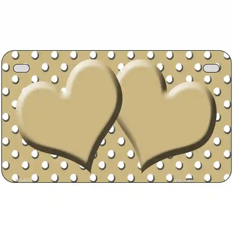 Gold White Polka Dot Center Hearts Metal Novelty License Plate 7" x 4" (MP)