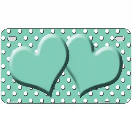 Mint White Polka Dot Center Hearts Metal Novelty License Plate 7" x 4" (MP)