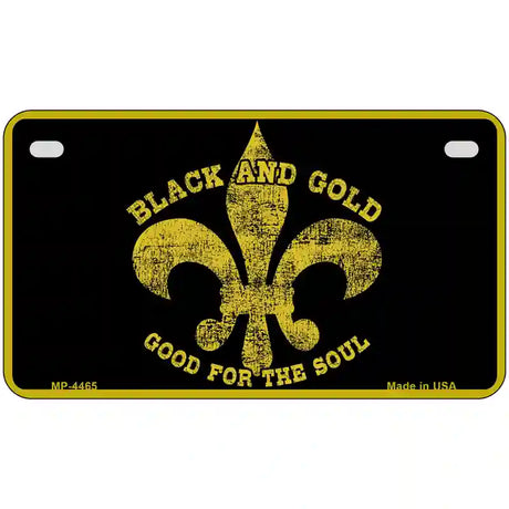 Saints Fleur De Lis Black Gold Metal Novelty License Plate 7" x 4" (MP)