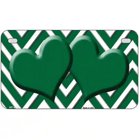 Green White Chevron Green Center Hearts Metal Novelty License Plate LP-4484 7" x 4" (MP)