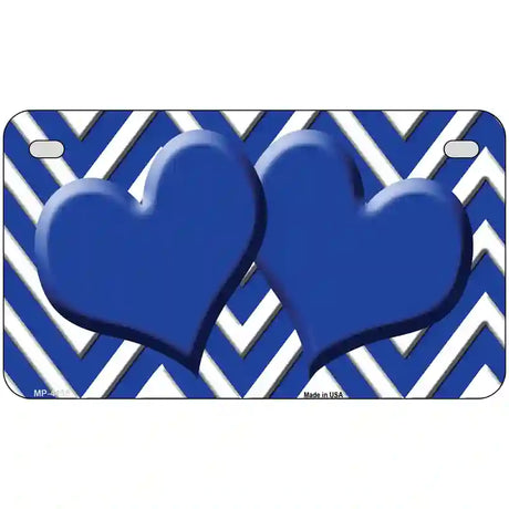 Blue White Chevron Blue Center Hearts Metal Novelty License Plate LP-4485 7" x 4" (MP)