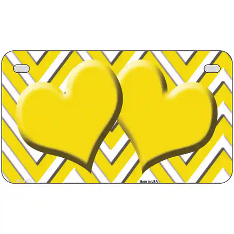 Yellow White Chevron Yellow Center Hearts Metal Novelty License Plate LP-4486 7" x 4" (MP)