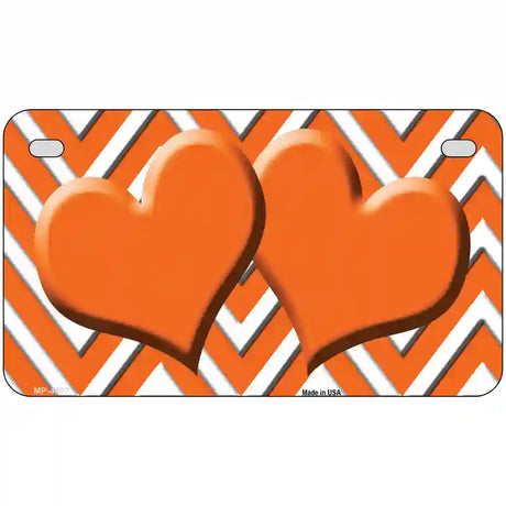 Orange White Chevron Orange Center Hearts Metal Novelty License Plate LP-4487 7" x 4" (MP)