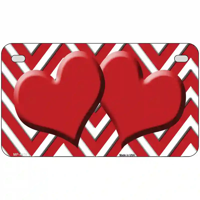 Red White Chevron Red Center Hearts Metal Novelty License Plate LP-4488 7" x 4" (MP)