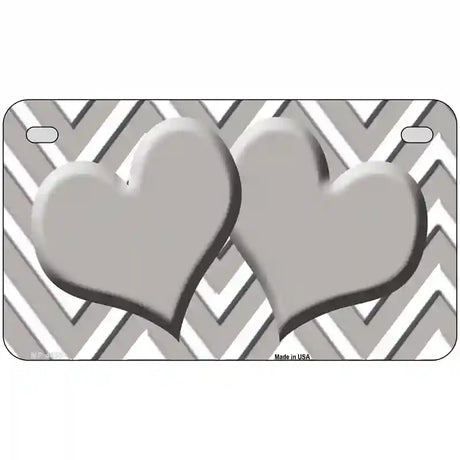 Grey White Chevron Grey Center Hearts Metal Novelty License Plate 7" x 4" (MP)