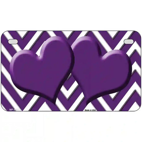 Purple White Chevron Purple Center Hearts Metal Novelty License Plate LP-4490 7" x 4" (MP)