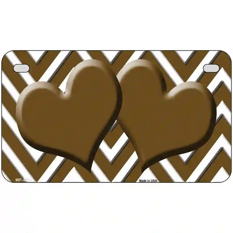 Brown White Chevron Brown Center Hearts Metal Novelty License Plate LP-4491 7" x 4" (MP)