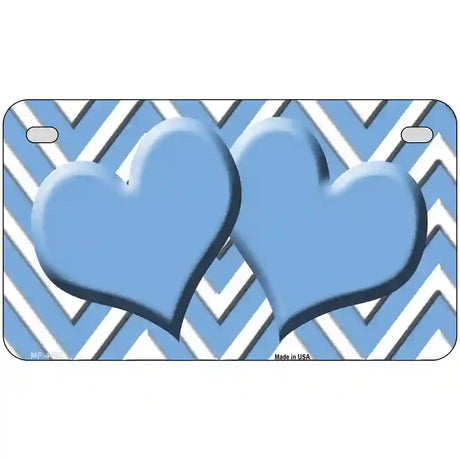 Light Blue White Chevron Light Blue Center Hearts Metal Novelty License Plate LP-4492 7" x 4" (MP)