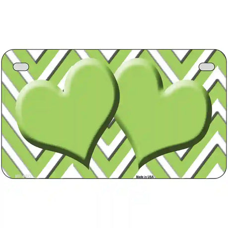 Lime Green White Chevron Lime Green Center Hearts Metal Novelty License Plate LP-4493 7" x 4" (MP)