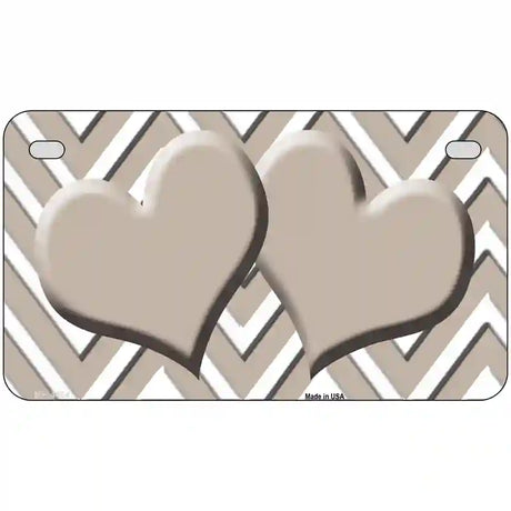 Tan White Chevron Tan Center Hearts Metal Novelty License Plate LP-4494 7" x 4" (MP)