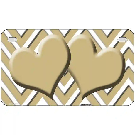 Gold White Chevron Gold Center Hearts Metal Novelty License Plate LP-4495 7" x 4" (MP)