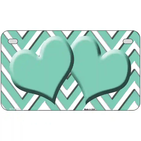 Mint White Chevron Mint Center Hearts Metal Novelty License Plate LP-4496 7" x 4" (MP)