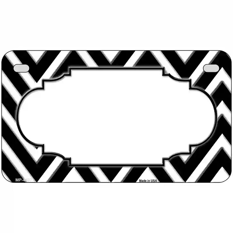 Black White Chevon Center Scallop Metal Novelty License Plate 7" x 4" (MP)