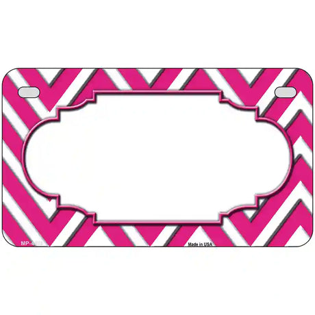 Pink White Chevon Center Scallop Metal Novelty License Plate 7" x 4" (MP)