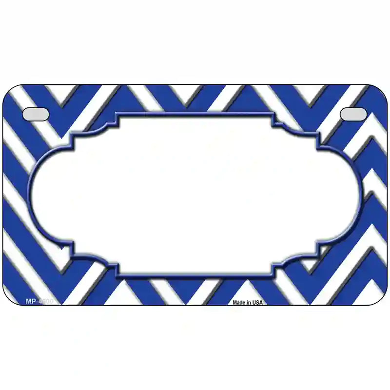 Blue White Chevron Center Scallop Metal Novelty License Plate 7" x 4" (MP)