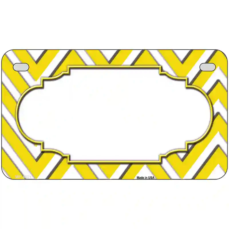 Yellow White Chevron Center Scallop Metal Novelty License Plate 7" x 4" (MP)