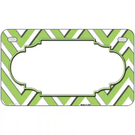 Lime Green White Chevron Center Scallop Metal Novelty License Plate 7" x 4" (MP)