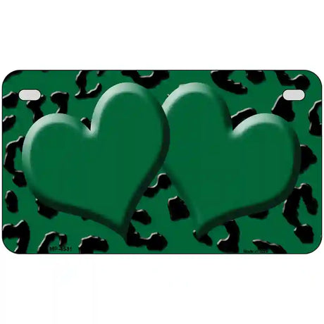 Green Black Cheetah Green Center Hearts Metal Novelty License Plate 7" x 4" (MP)