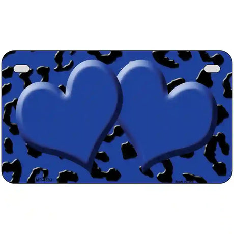 Blue Black Cheetah Blue Center Hearts Metal Novelty License Plate 7" x 4" (MP)