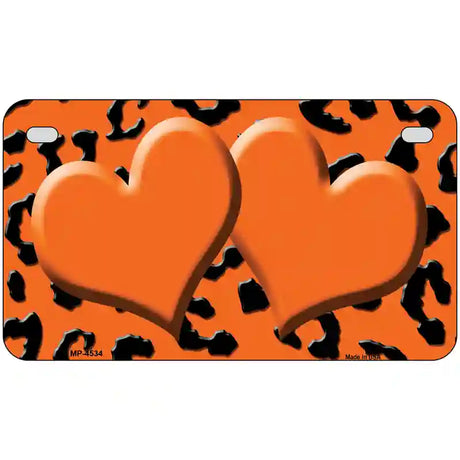 Orange Black Cheetah Orange Center Hearts Metal Novelty License Plate 7" x 4" (MP)