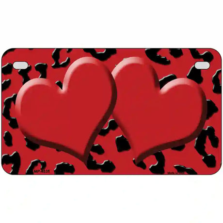 Red Black Cheetah Red Center Hearts Metal Novelty License Plate 7" x 4" (MP)