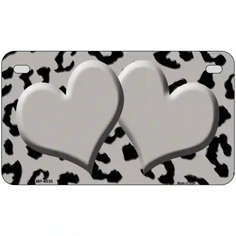 Grey Black Cheetah Gray Center Hearts Metal Novelty License Plate 7" x 4" (MP)